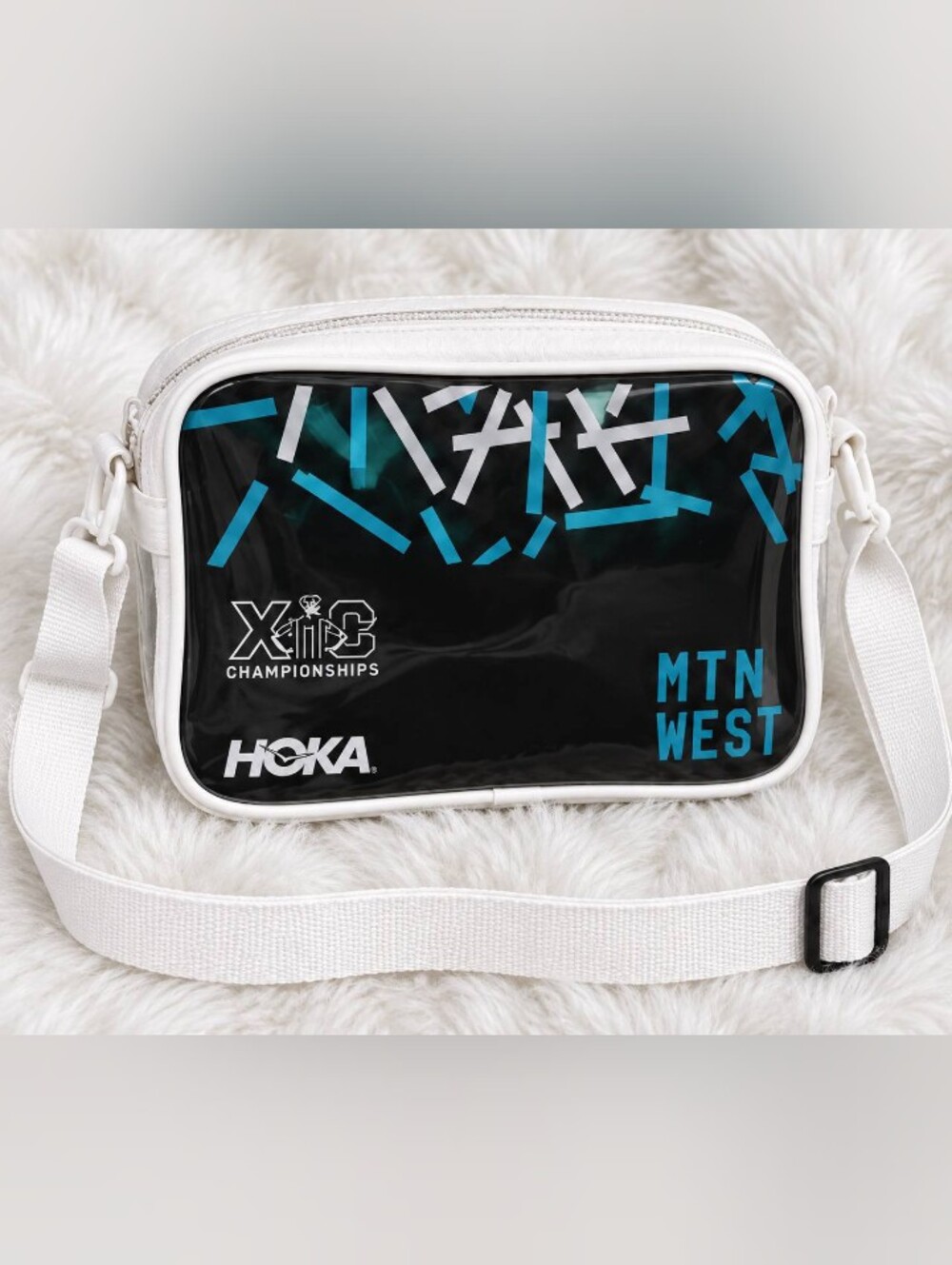 HOKA Black & White Crossbody Bag with Blue Accents